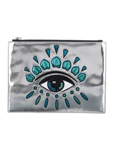 Pre-owned Kenzo Patent Leather Clutch In Silver