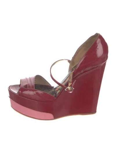 Pre-owned Kenzo Patent Leather Floral Print Sandals In Red