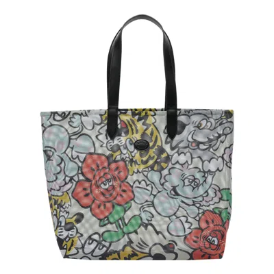 Kenzo Verdy Market Leather-trimmed Printed Mesh Tote Bag In Black