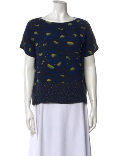 Pre-owned Kenzo Patterned Bateau Neckline Top In Blue