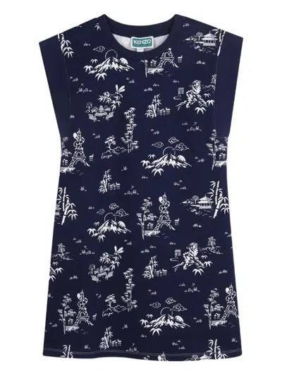 Kenzo Kids' Patterned Sleeveless Casual Dress In Blue