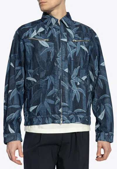 KENZO PATTERNED ZIPPED DENIM JACKET