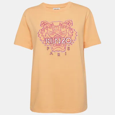Pre-owned Kenzo Peach Pink Tiger Embroidered Cotton Crew Neck T-shirt M