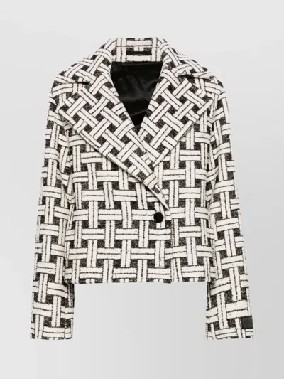Kenzo Peak Lapel Check Pattern Cotton Blend Jacket In Black