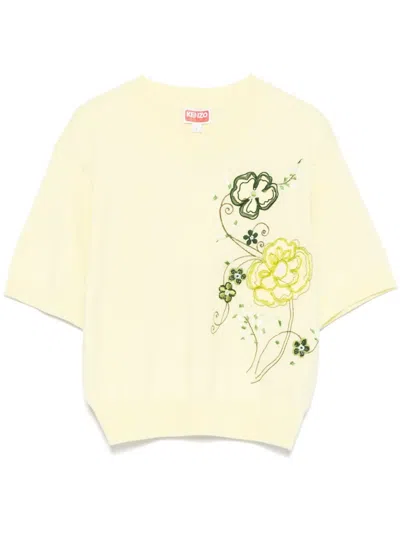 Kenzo Peonies Embellished T-shirt In Yellow