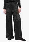 Kenzo Logo Patch Wide-leg Wool Pants In Black