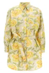 Kenzo 'sleeve Kimono Peonies' Dress In Yellow