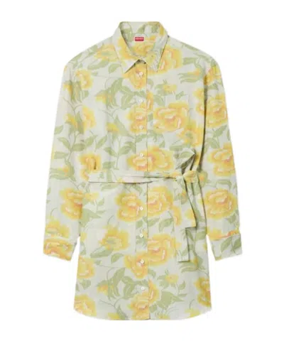 Kenzo Peonies' Kimono Sleeved Shirt Dress In Multi