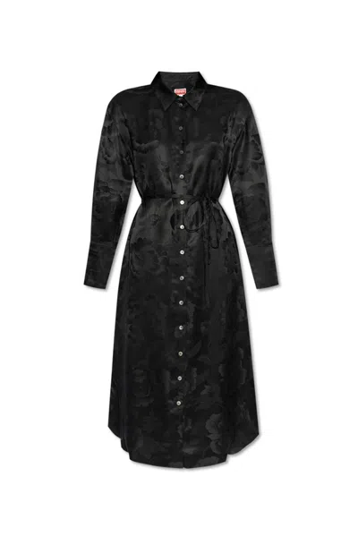 Kenzo Peonies Jacquard Shirt Dress In Black