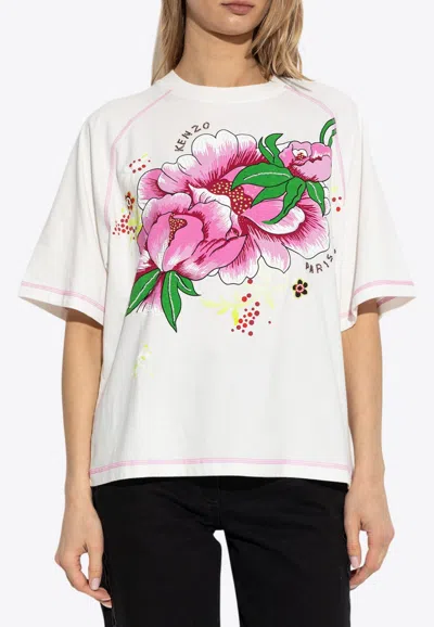 Kenzo Peonies Print Crewneck T-shirt In White