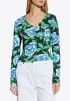 Kenzo Peonies Print V-neck Top In Multicolor