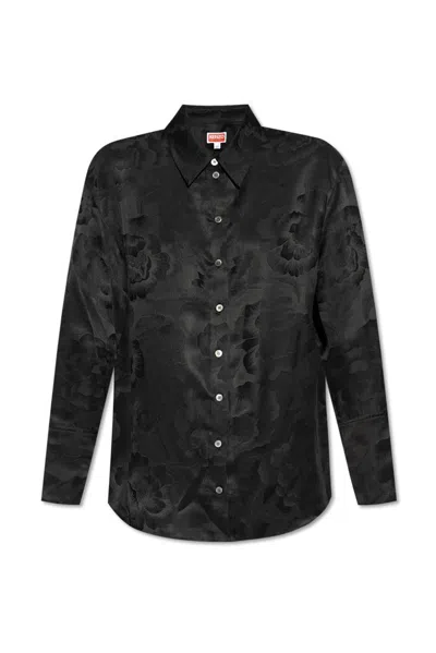 Kenzo Peonies Jacquard Button-up Shirt In Black