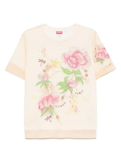Kenzo Peonies T-shirt In Neutrals