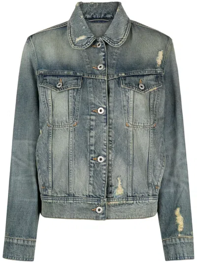 Kenzo Denim Ripped Jacket With Peter Pan Collar In Grey