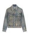 Kenzo Denim Ripped Jacket With Peter Pan Collar In Blue