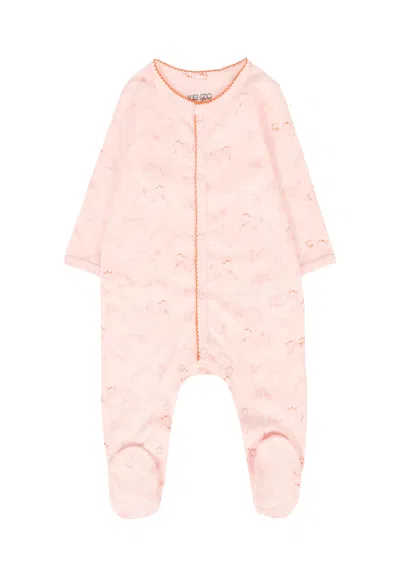 Kenzo Pink Babygrow For Baby Girl With Print