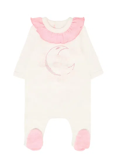 Kenzo Pink Babygrow For Baby Girl With Tiger In White