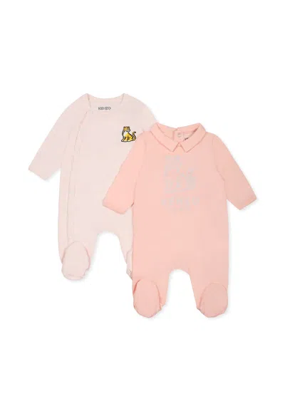 Kenzo Pink Babygrow Set For Baby Girl With Kotora Tiger