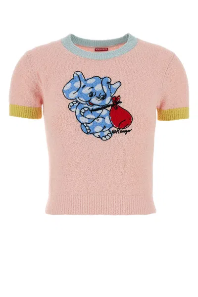 Kenzo Cartoon-motif Intarsia-knit T-shirt In Pink