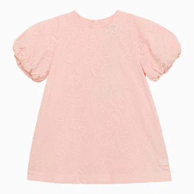 Kenzo Kids' Pink Cotton Dress With Flower Embroidery