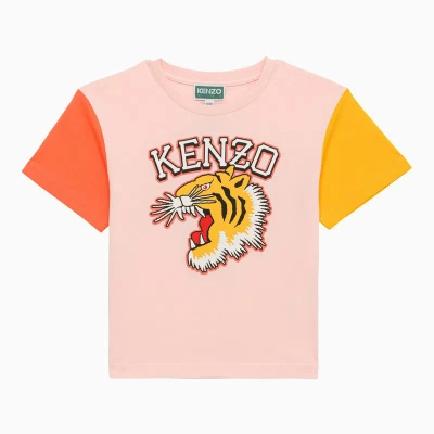 KENZO PINK COTTON T-SHIRT WITH LOGO PRINT