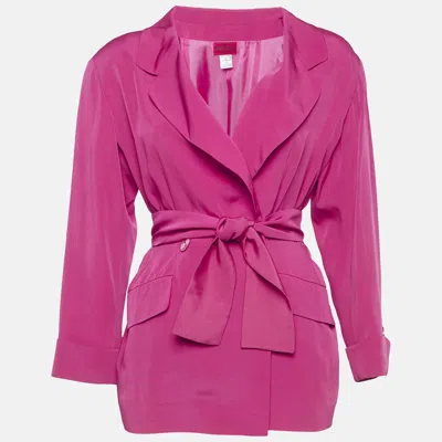 Pre-owned Kenzo Pink Crepe Tie-up Waist Double Breasted Blazer M
