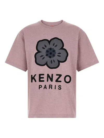 KENZO PINK CREWNECK EMBROIDERED T-SHIRT