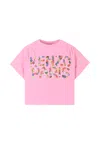 Kenzo Pink Crop T-shirt For Girl With Logo In Pink