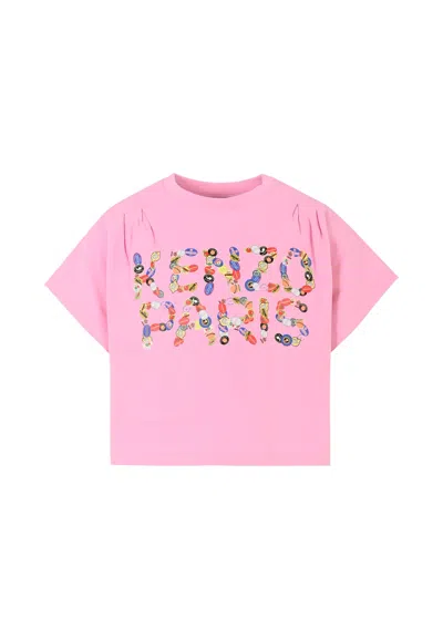 Kenzo Kids' Pink Crop T-shirt For Girl With Logo