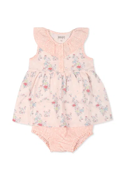 Kenzo Pink Dress For Baby Girl With Logo