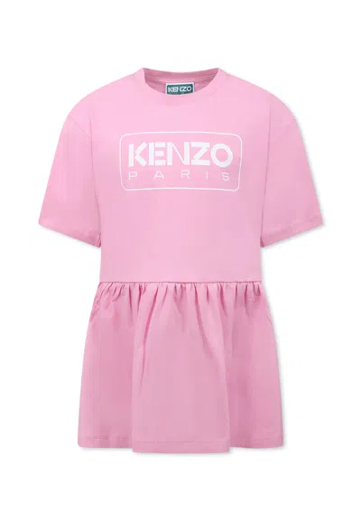 Kenzo Kids' Pink Dress For Girl With Logo