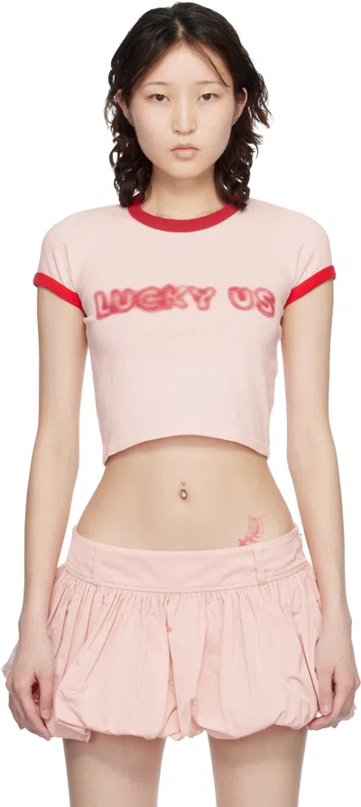 Kenzo Words Cropped Cotton Graffiti Front T Shirt In Pink