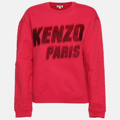 Pre-owned Kenzo Pink Logo Embroidered Jersey Sweater S