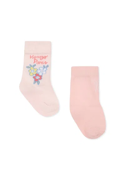 Kenzo Kids' Pink Socks Set For Baby Girl With Logo