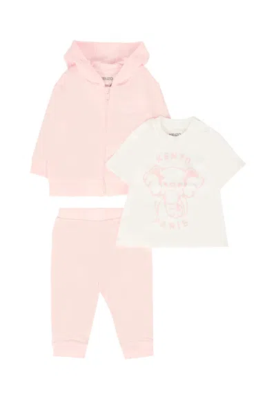 Kenzo Pink Suit For Baby Girl With Elephant