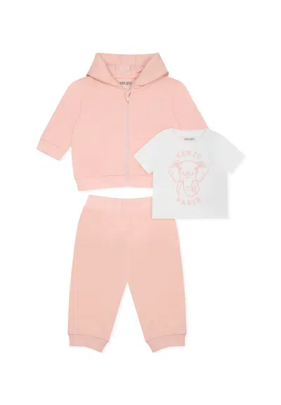 Kenzo Pink Suit For Baby Girl With Elephant And Logo