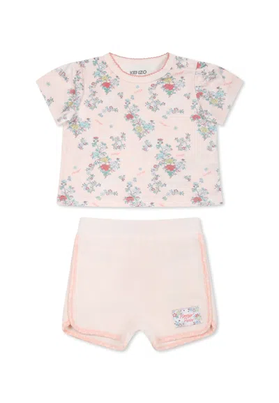 Kenzo Pink Suit For Baby Girl With Floral Print