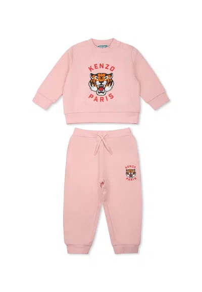 Kenzo Pink Suit For Baby Girl With Licky Tiger