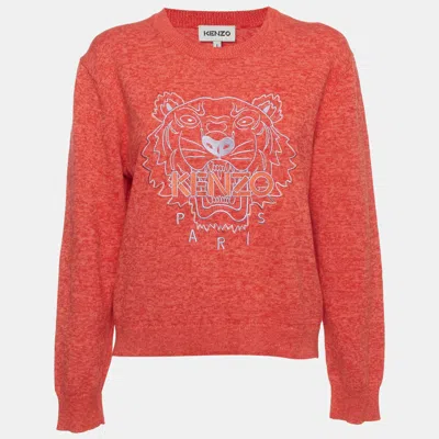 Pre-owned Kenzo Pink Tiger Embroidered Cotton Knit Sweater L