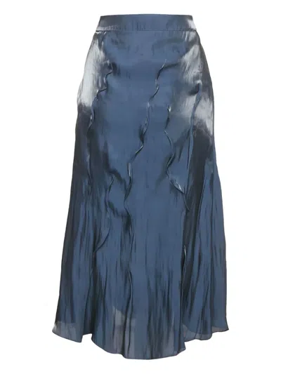 Pre-owned Kenzo Pin-tucked Satin Midi Skirt In Blue