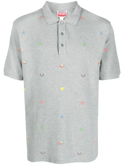 Kenzo Man Polo Shirt Light Grey Size Xl Cotton In Gray