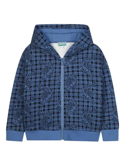 Kenzo Kids' Karierte Kapuzenjacke In Blue