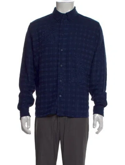 Pre-owned Kenzo Plaid Print Long Sleeve Shirt In Blue