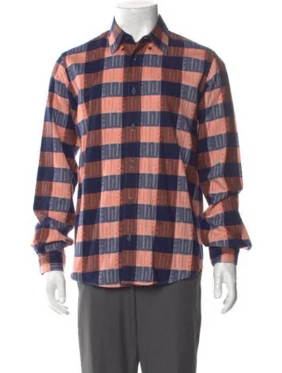 Pre-owned Kenzo Plaid Print Long Sleeve Shirt In Brown