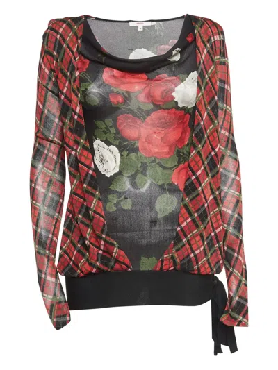 Pre-owned Kenzo Plaid Rose-print Top In Black