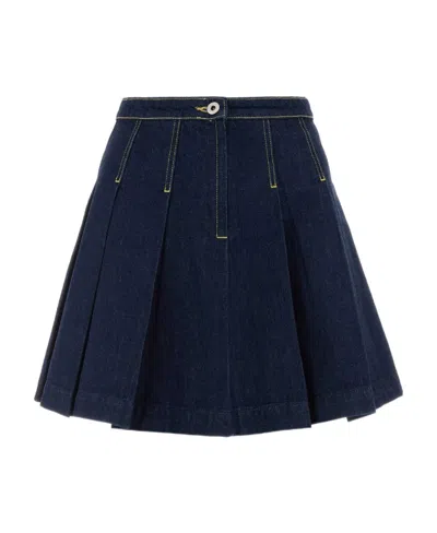 Kenzo Pleated Denim Mini Skirt In Black
