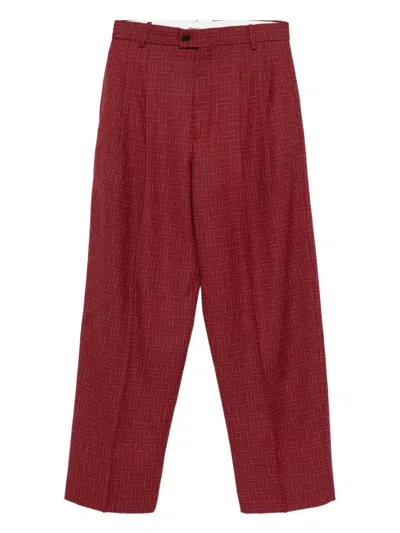 Kenzo Pleated Grid-pattern Trousers In Red