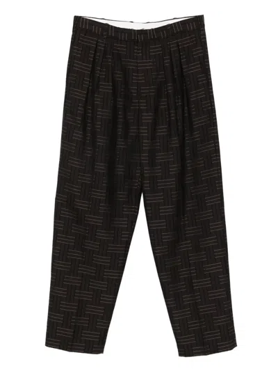 Kenzo Pleated Patterned Straight-leg Trousers In Brown