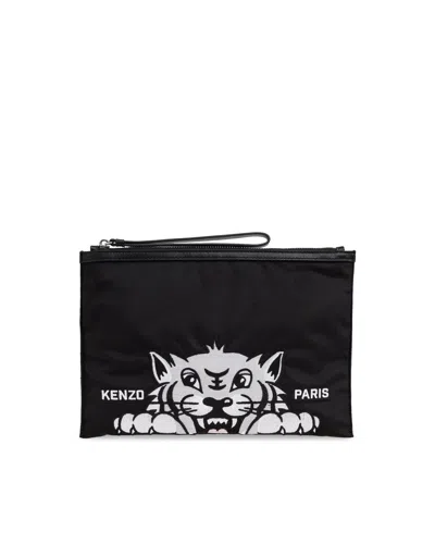 Kenzo Pochette Nera Con Ricamo Tigre In Black