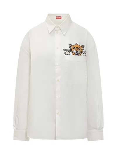 Kenzo "happy Tiger" Casual Shirt In White